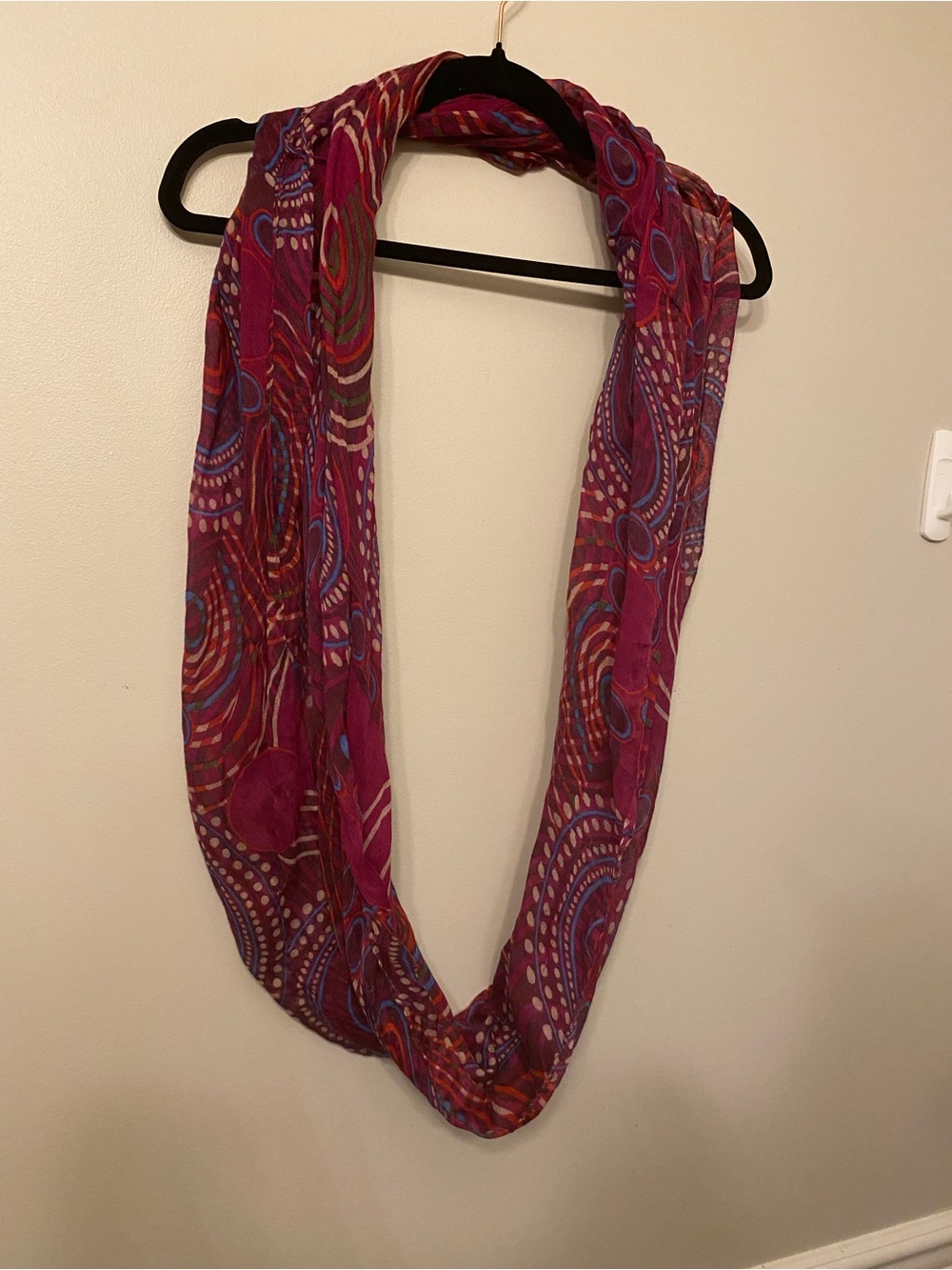 Printed Pink Infinity Scarf with Swirl Motif